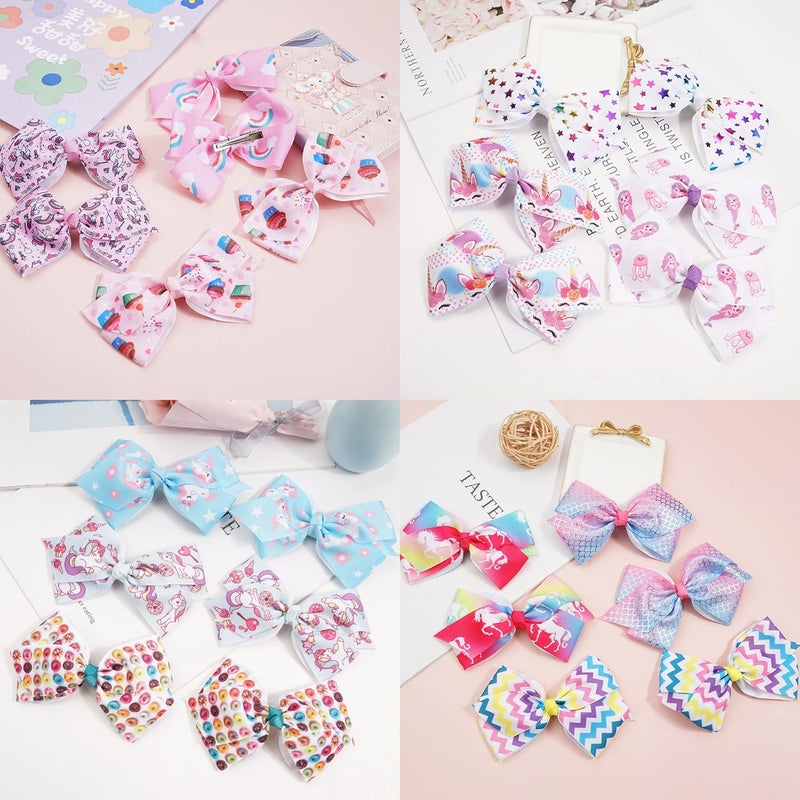 CellElection 24PCS 4.5Inch Bows for Girls Boutique Grosgrain Ribbon Rainbow Hair Bow Alligator Hair Clips Pigtail Bows Unicorn Hair Clips for Baby Girls Toddler Kids Children Teens in Pairs - Image 3